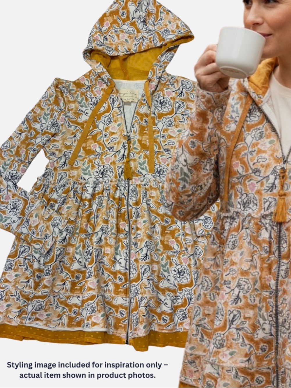 Evy’s Tree Sophie Floral Baby-doll Zip-up Hoodie Peplum Jacket Micro Mini Lg